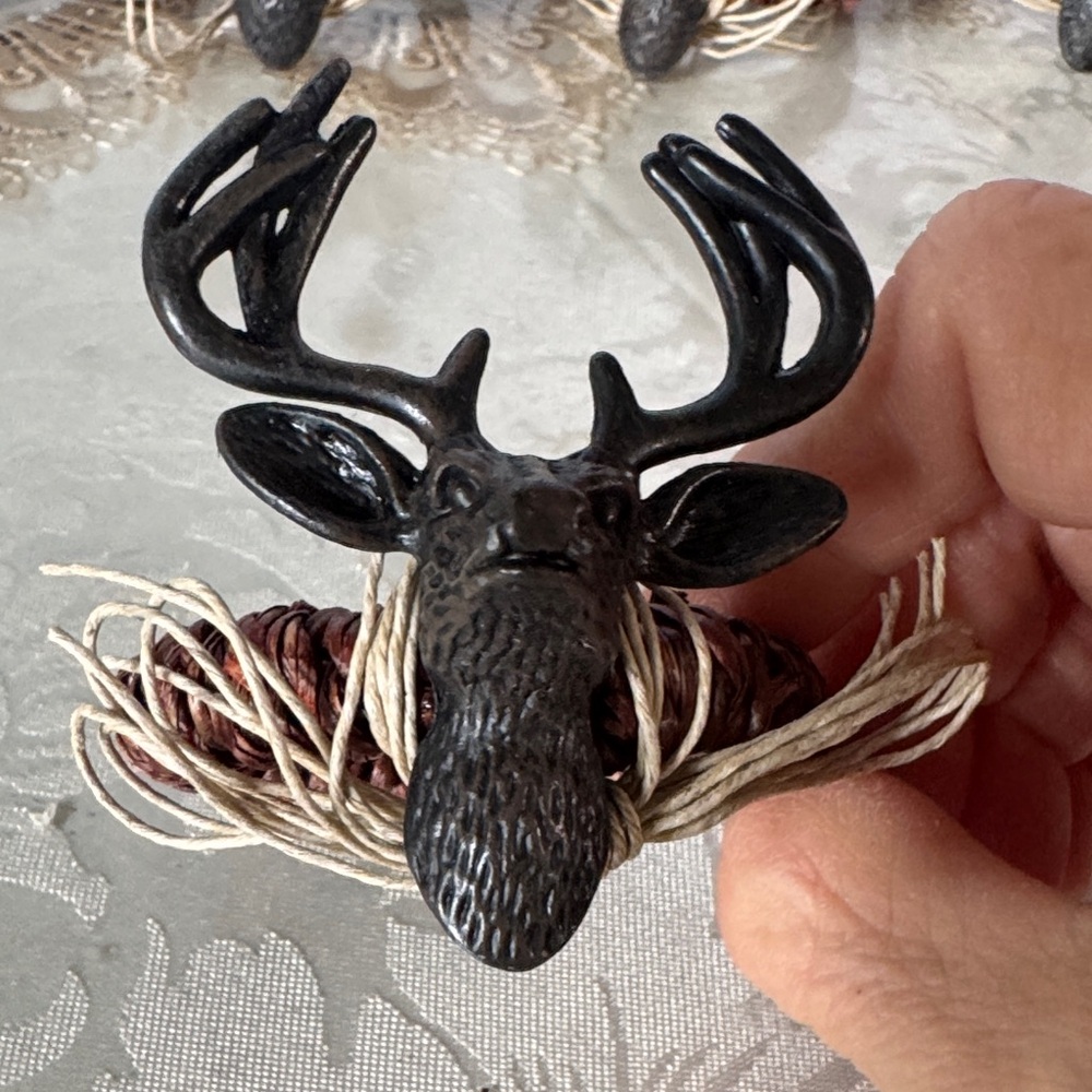 Mudpie Deer Napkin Ring Metal Jute Lodge Rustic 4 Piece set - Picture 6 of 8